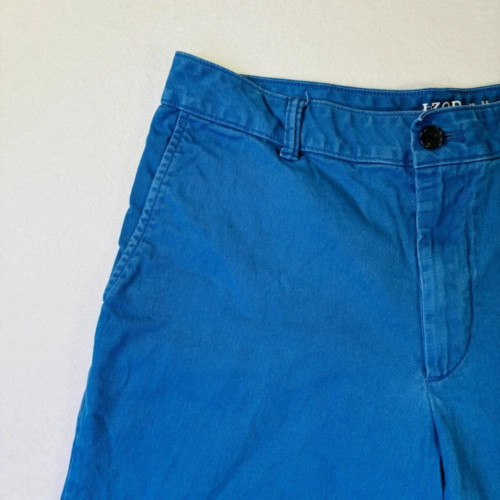 IZOD Saltwater Stretch Mens Chino Shorts Blue Size 32/9.5 Inseam Flat Front
